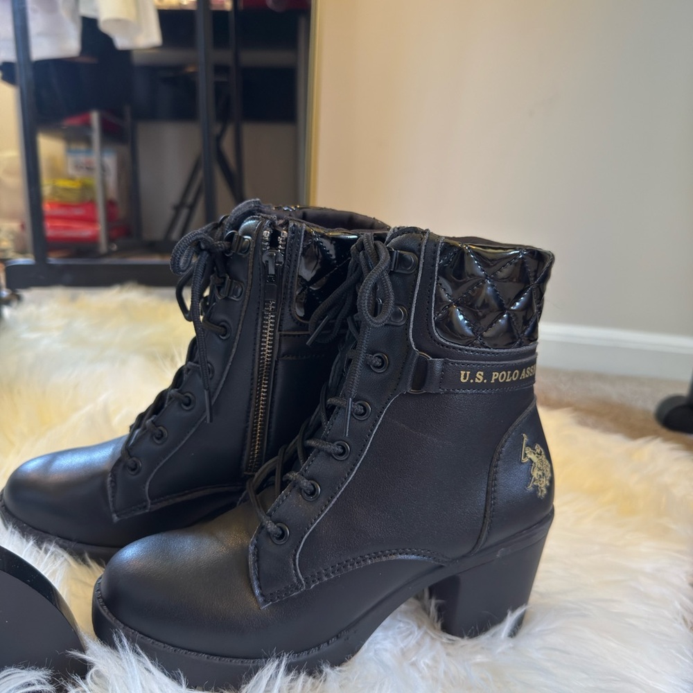 U.S. Polo Assn. Black Quilted Women's Combat Boots